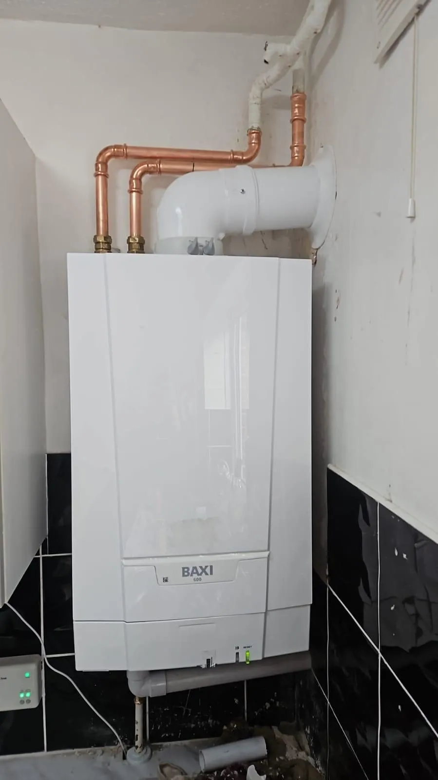 New combi boiler installation with neat copper pipework in North Shields